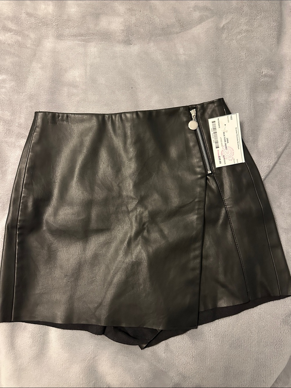 Zara Black Faux Leather High-Waist Skort with Side Zip